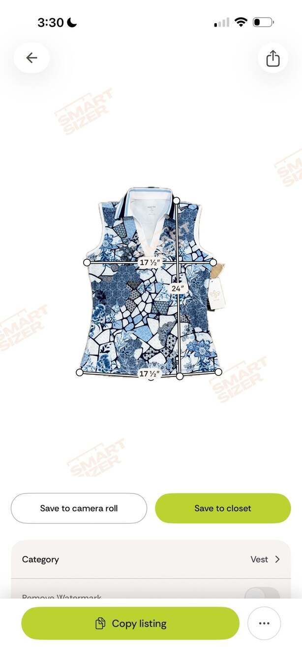 Johnny Was Active Sleeveless Polo Shirt Blue Floral Mosaic Print Size XS - Picture 3 of 10